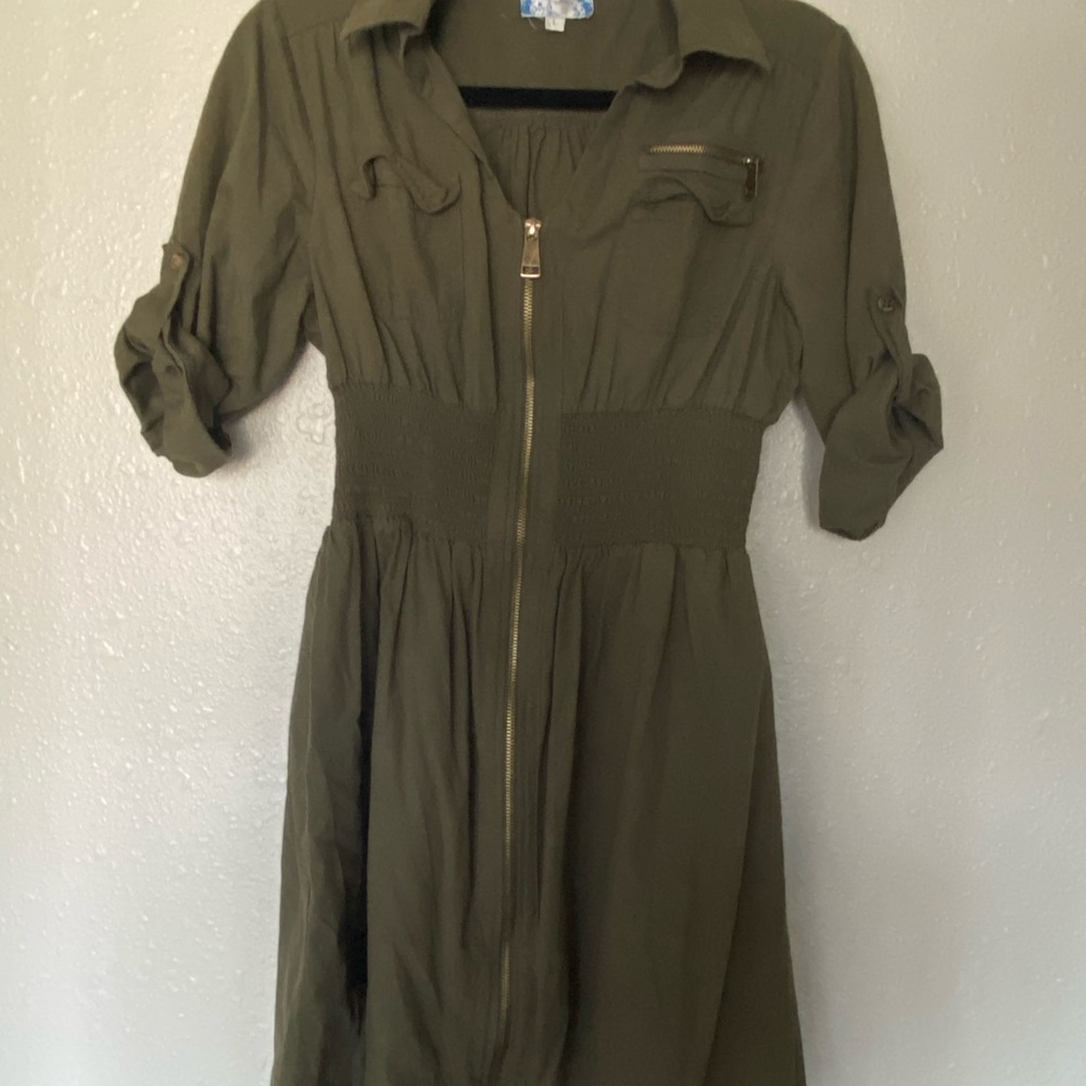 Olive Green Zip-Up Dress